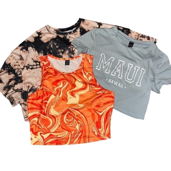 Shein Crop Top Tie Dye, Hawaii, and Marble Print Tank Top Bundle Size Medium - Picture 1 of 13